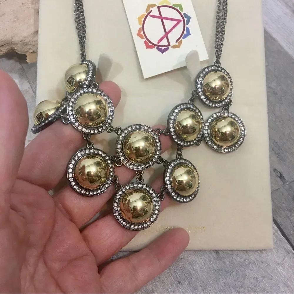 Amrita Singh Gold Gunmetal Crystal Bib Necklace
